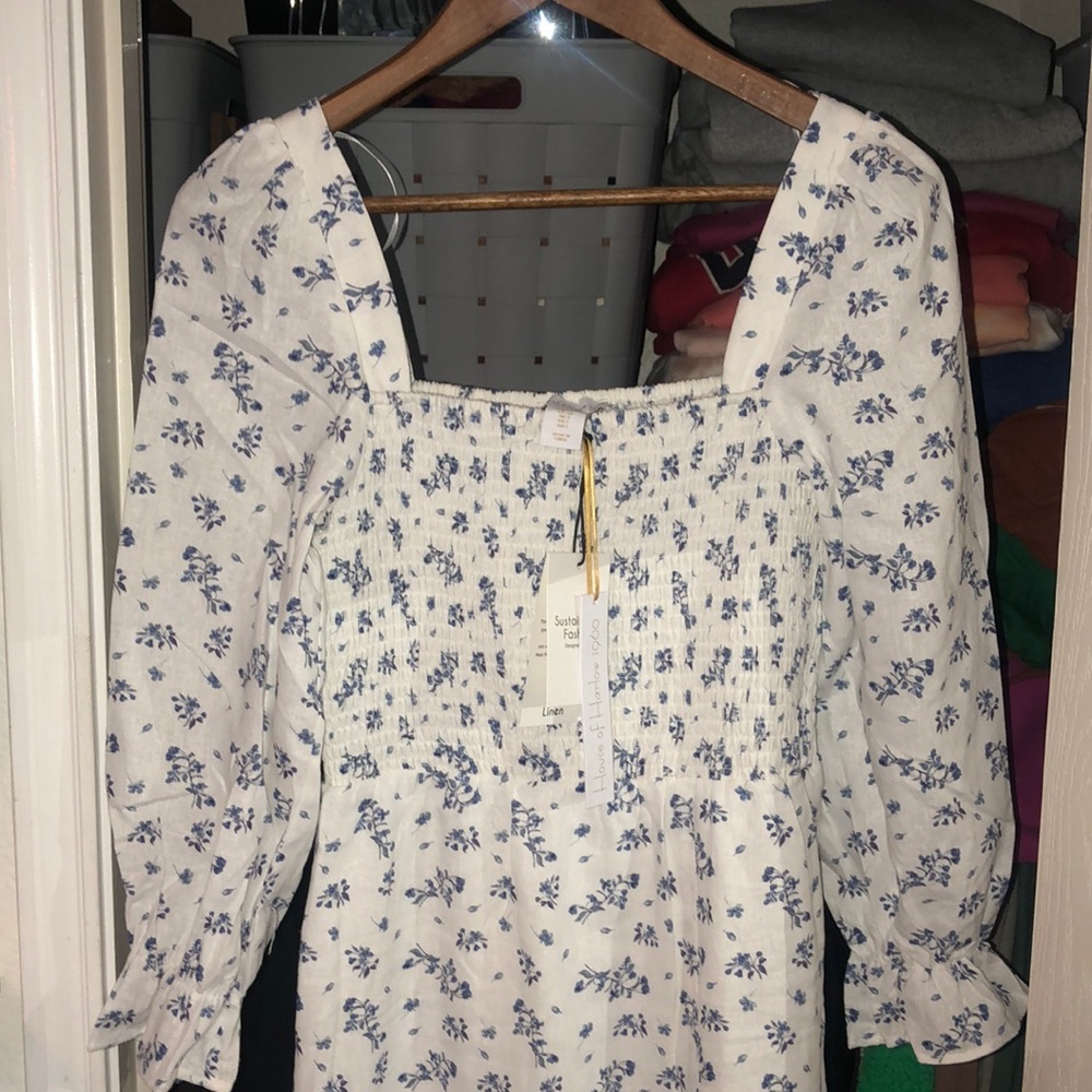 NWT House Of Harlow ling sleeve linen midi floral dress
